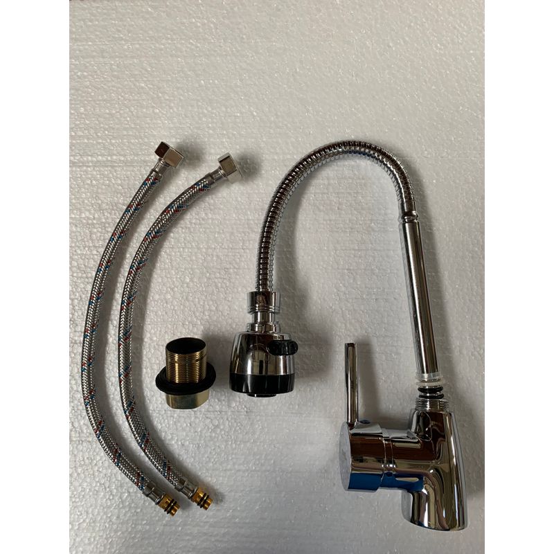 Casa si Gradina - Sanitare - Chiuveta bucatarie si accesorii - Chiuvete bucatarie - Set chiuveta inox anticalcar de blat + baterie pipa flexibila + sifon cu preaplin, 43.5x76 cm, cuva stanga - Infinity.ro