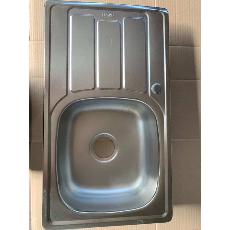 Casa si Gradina - Sanitare - Chiuveta bucatarie si accesorii - Chiuvete bucatarie - Set chiuveta inox anticalcar de blat + baterie inalta + sifon cu preaplin, 43.5x76 cm, cuva dreapta - Infinity.ro