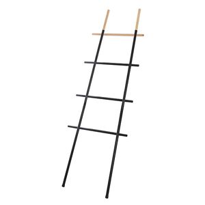 Suport vertical pentru prosoape tip scara, negru, otel si lemn, h 170 cm
