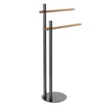 Casa si Gradina - Sanitare - Suporturi si accesorii baie - Suporturi baie - Suport prosoape, negru, din otel cromat si cu 2 brate din bambus, h 80.5cm - Infinity.ro