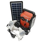 Casa si Gradina - Corpuri si surse de iluminat - Iluminat exterior - Lampi solare - Kit solar portabil cu 3 becuri led, functie power bank, radio FM stereo , culoare: negru/portocaliu - Infinity.ro