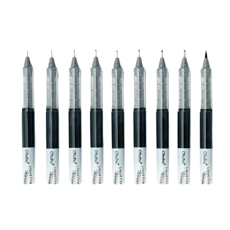 Carti si Birotica - Birotica - Instrumente de scris - Pixuri si stilouri - Ohuhu set 9 Finelinere lichide, cerneala premium negra, non toxic, uscare rapida - Infinity.ro