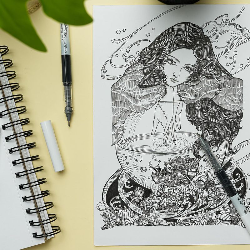 Carti si Birotica - Birotica - Instrumente de scris - Pixuri si stilouri - Ohuhu set 9 Finelinere lichide, cerneala premium negra, non toxic, uscare rapida - Infinity.ro