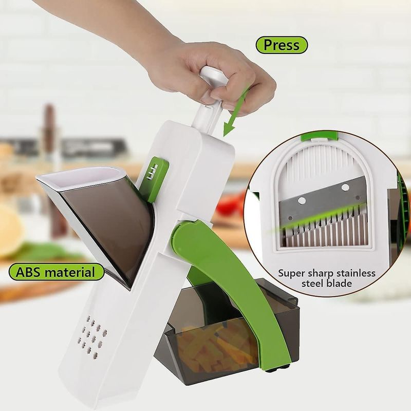 Casa si Gradina - Bucatarie si vesela - Ustensile bucatarie - Feliatoare si taietoare manuale - Feliator manual tip mandolina, pliabil, 4 functii , culoare: alb/verde - Infinity.ro