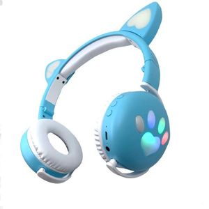 Casti wireless cu urechi de pisica si lumini LED , culoare: albastru