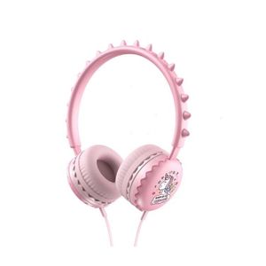 Casti cu fir stereo cu microfon, desene animate , culoare: roz