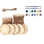 Jucarii, Copii si Bebe - Jucarii si jocuri - Jucarii & jocuri educative - Seturi de artizanat - Set felii de copac perforate, VeliumCraft, 6-7 cm, pin 10 bucati, set 12 culori si 2 pensule incluse, cu iuta 3 m - Infinity.ro