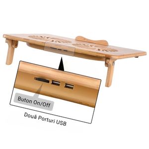 Suport de racire laptop, Doua Porturi USB, Reglabil pe Inaltime, Pana la 17 Inch, Silentios, Design Ergonomic, Bambus