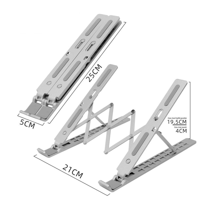 Laptop, Telefoane si Tablete - Laptopuri si accesorii - Accesorii Laptop - Standuri/Coolere notebook - Suport Laptop Pliabil, Reglabil pe Inaltime, Pana la 15,6 Inch, Picioare Antiderapante, Portabil, Aluminiu, Argintiu - Infinity.ro