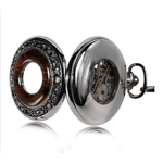 Fashion, accesorii si bijuterii - Barbati - Bijuterii barbati - Ceasuri barbati - Ceas de buzunar Gorben skeleton cu insertie din lemn si lant Mecanic Vintage , argintiu - Infinity.ro