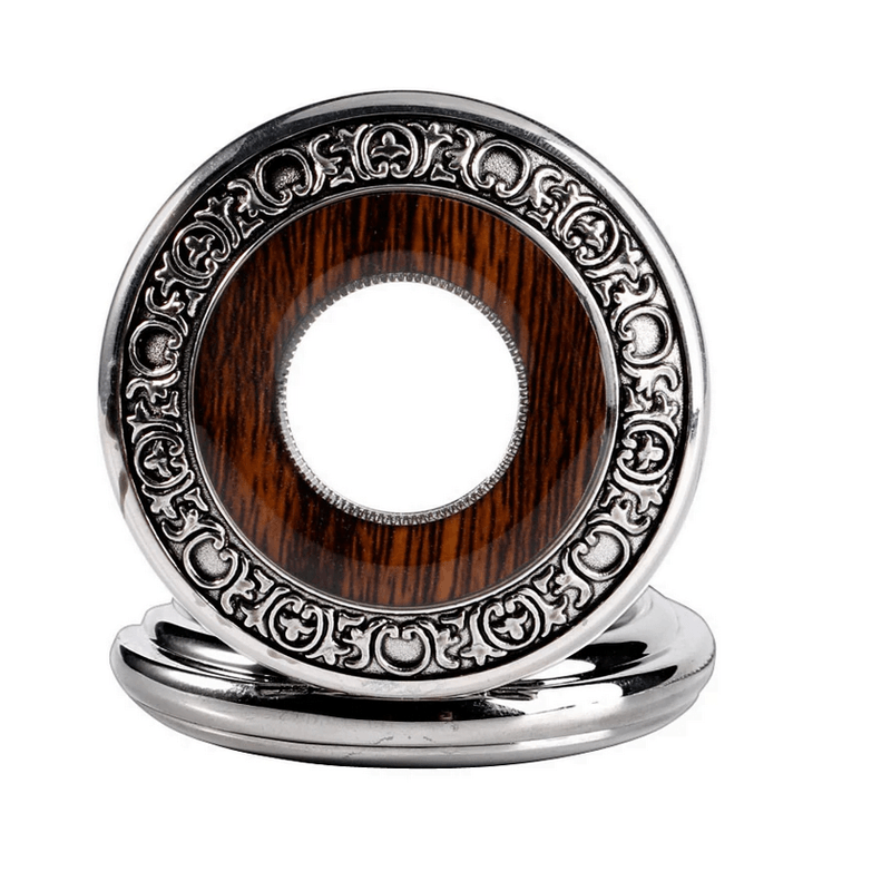 Fashion, accesorii si bijuterii - Barbati - Bijuterii barbati - Ceasuri barbati - Ceas de buzunar Gorben skeleton cu insertie din lemn si lant Mecanic Vintage , argintiu - Infinity.ro