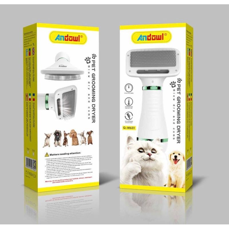 Petshop - Ingrijire si Igiena - Produse uz extern - Perii si manusi - Perie cu uscator 2 in 1 pentru animale , culoare: alb/albastru - Infinity.ro