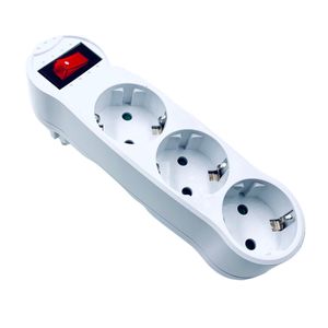 Triplu stecher lung Schuko 3 posturi si intrerupator , culoare: alb