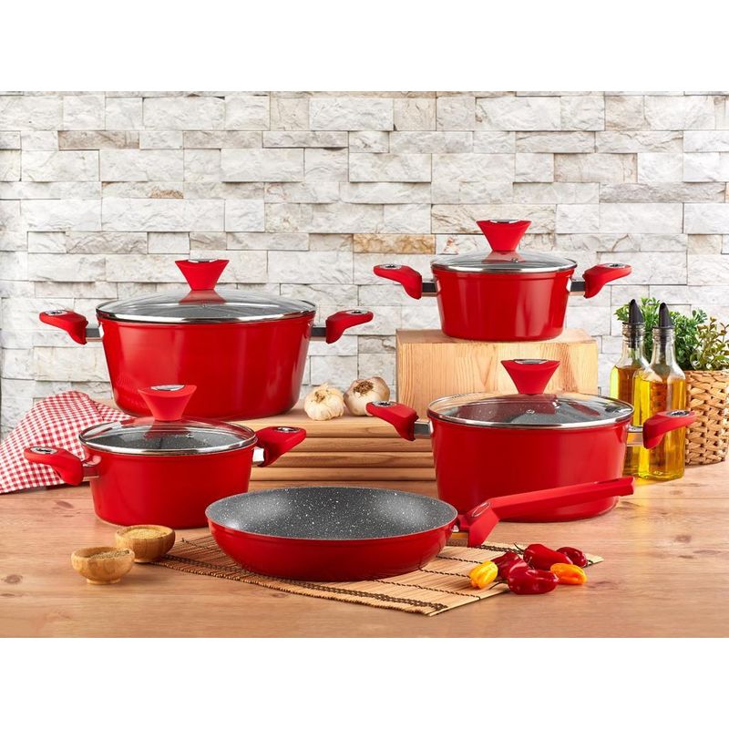 Casa si Gradina - Bucatarie si vesela - Vase pentru gatit - Oale si cratite - Set oale 9 piese, Zilan ZLN-3260, Material aluminiu, Interior granit, Compatibil inductie - Infinity.ro