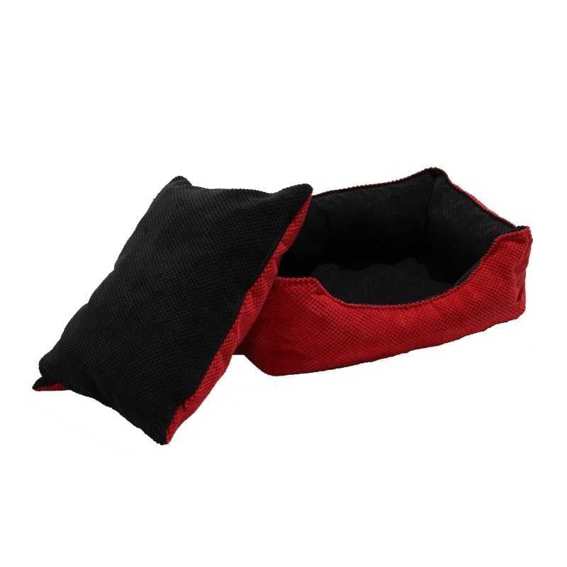 Culcus marime L pentru caine sau pisica, material textil, Rosu/Negru