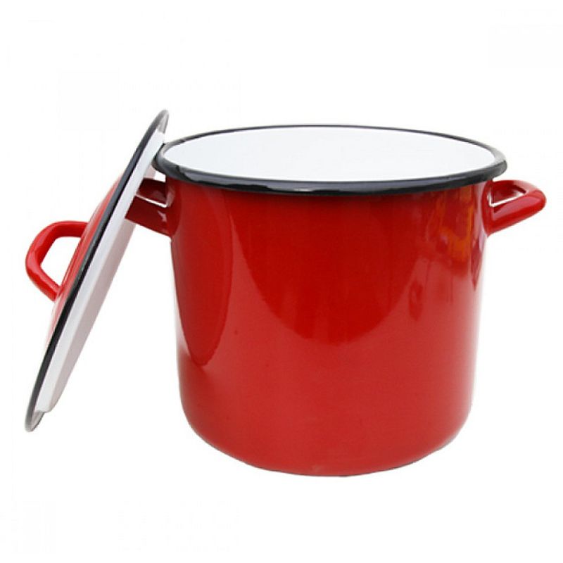 Casa si Gradina - Bucatarie si vesela - Vase pentru gatit - Oale si cratite - Oala emailata 15l rosie cu capac - Infinity.ro