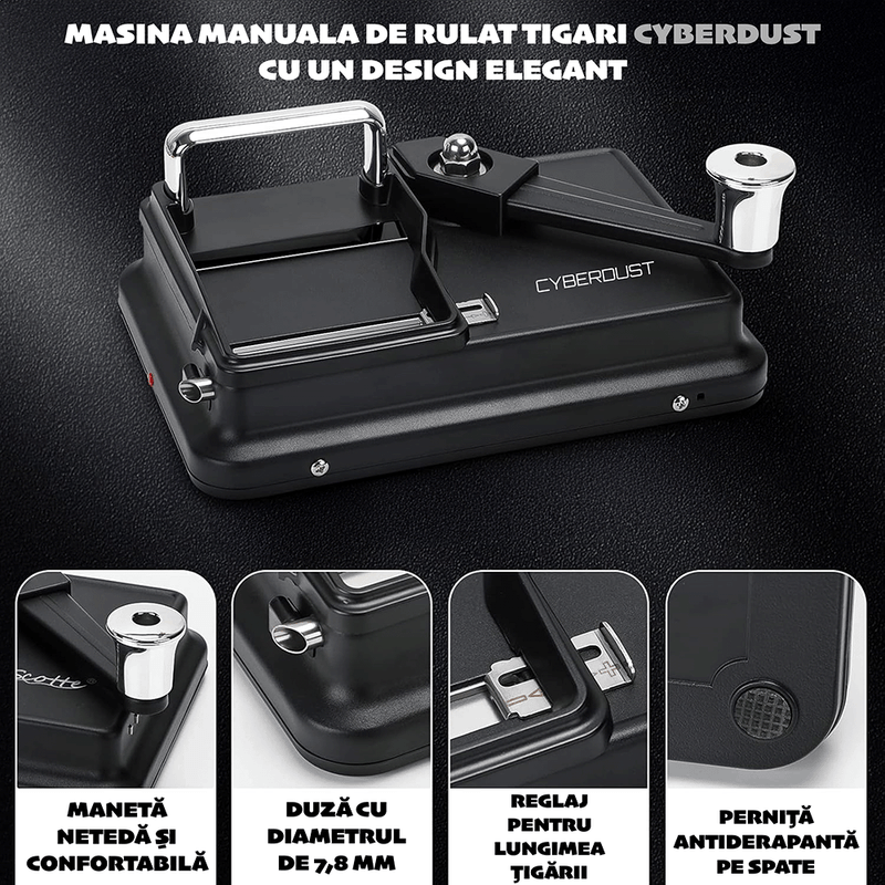 Market - Tutun si tigari - Articole si accesorii tutun - Masina Manuala de Rulat Tigari CYBERDUST, Injector de Tutun de Precizie, Maneta Finisata pentru Confort - Infinity.ro