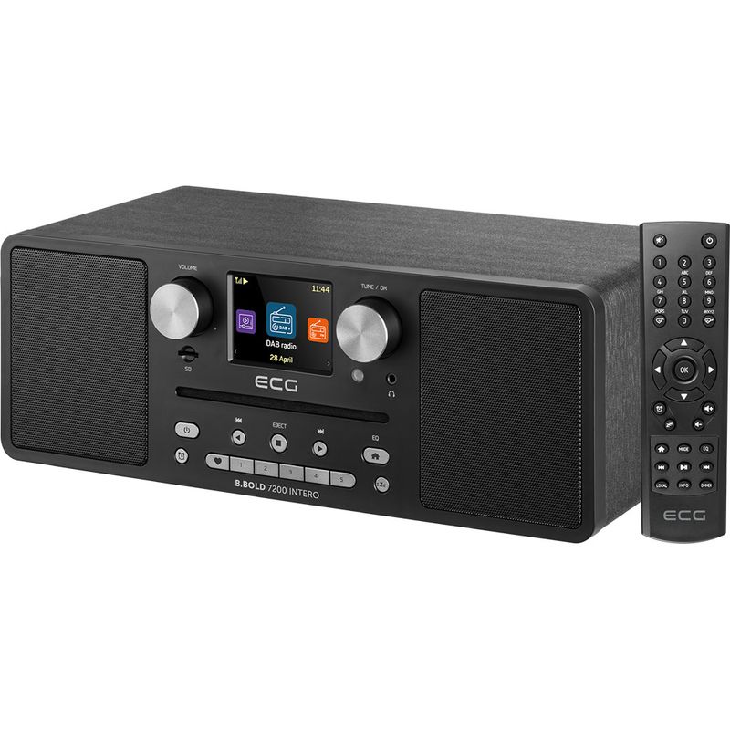 TV, Audio-Video si Foto - Portabile audio - Radio - Internet radio ECG B.BOLD 7200 Intero Black, FM + DAB, stereo 2 × 10 W, CD audio si MP3, Bluetooth, USB, carcasa lemn - Infinity.ro