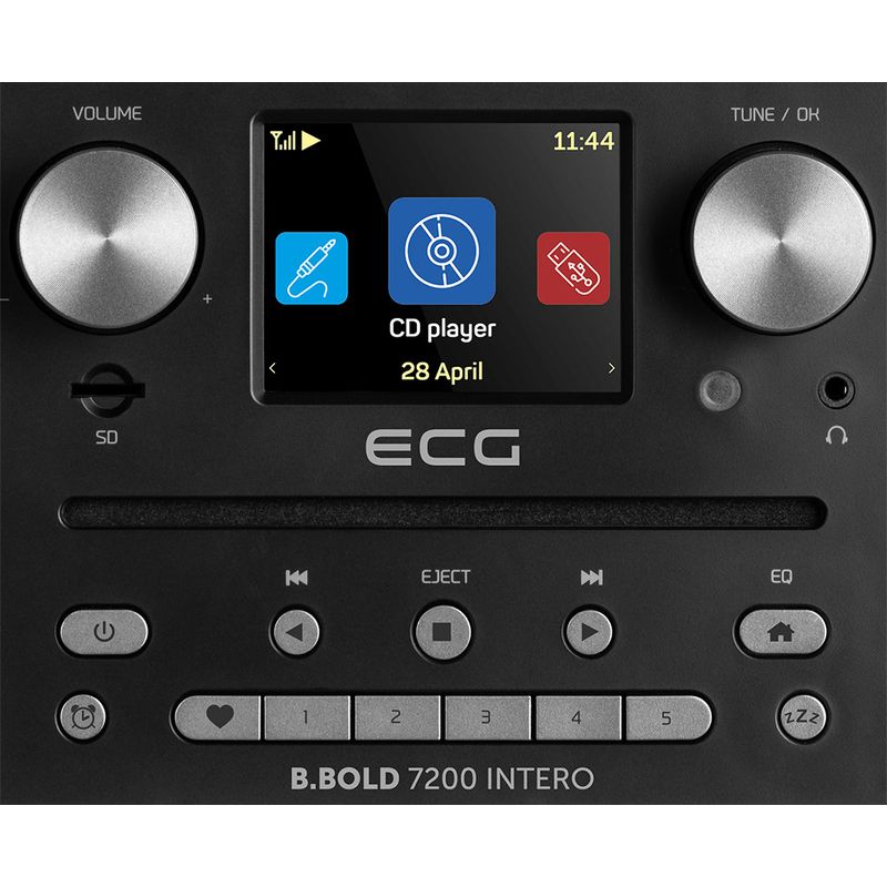 TV, Audio-Video si Foto - Portabile audio - Radio - Internet radio ECG B.BOLD 7200 Intero Black, FM + DAB, stereo 2 × 10 W, CD audio si MP3, Bluetooth, USB, carcasa lemn - Infinity.ro