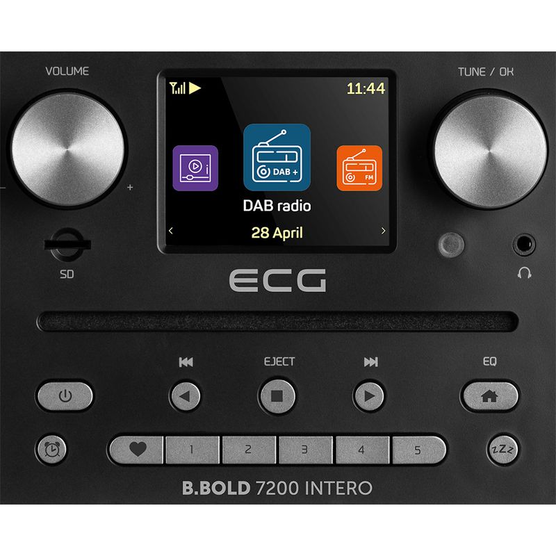 TV, Audio-Video si Foto - Portabile audio - Radio - Internet radio ECG B.BOLD 7200 Intero Black, FM + DAB, stereo 2 × 10 W, CD audio si MP3, Bluetooth, USB, carcasa lemn - Infinity.ro