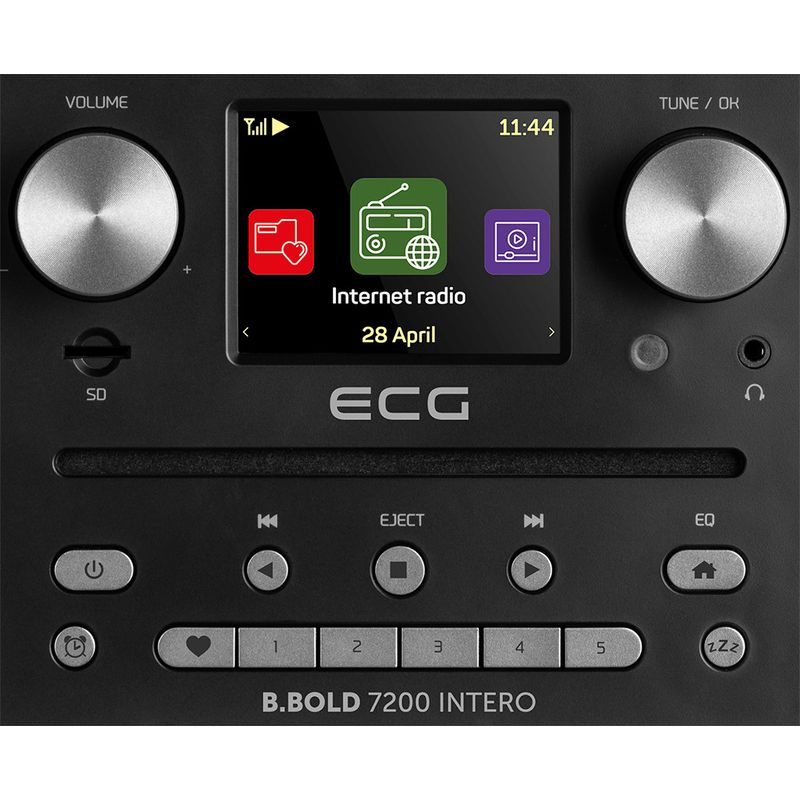 TV, Audio-Video si Foto - Portabile audio - Radio - Internet radio ECG B.BOLD 7200 Intero Black, FM + DAB, stereo 2 × 10 W, CD audio si MP3, Bluetooth, USB, carcasa lemn - Infinity.ro