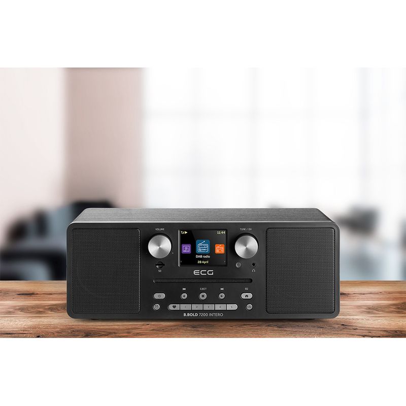 TV, Audio-Video si Foto - Portabile audio - Radio - Internet radio ECG B.BOLD 7200 Intero Black, FM + DAB, stereo 2 × 10 W, CD audio si MP3, Bluetooth, USB, carcasa lemn - Infinity.ro
