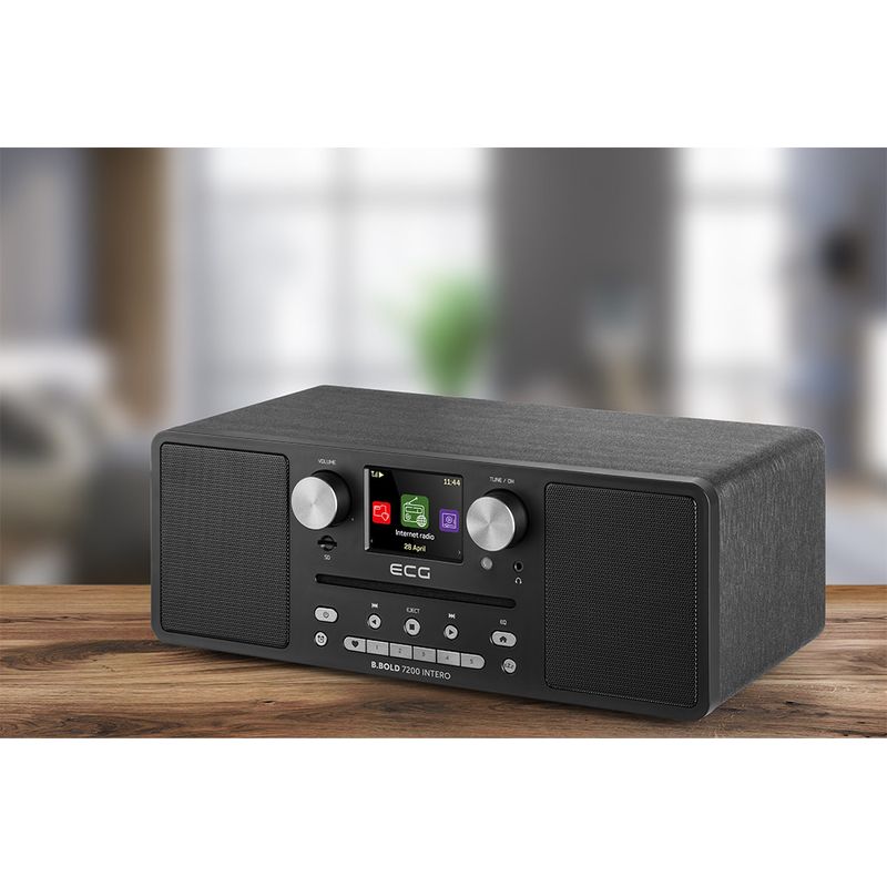 TV, Audio-Video si Foto - Portabile audio - Radio - Internet radio ECG B.BOLD 7200 Intero Black, FM + DAB, stereo 2 × 10 W, CD audio si MP3, Bluetooth, USB, carcasa lemn - Infinity.ro