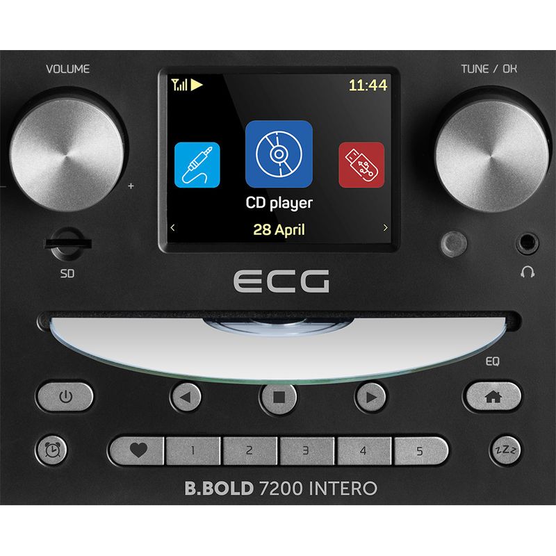 TV, Audio-Video si Foto - Portabile audio - Radio - Internet radio ECG B.BOLD 7200 Intero Black, FM + DAB, stereo 2 × 10 W, CD audio si MP3, Bluetooth, USB, carcasa lemn - Infinity.ro