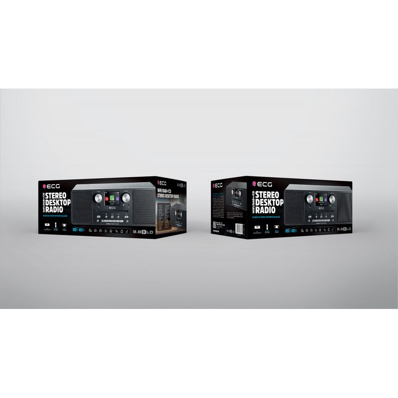 TV, Audio-Video si Foto - Portabile audio - Radio - Internet radio ECG B.BOLD 7200 Intero Black, FM + DAB, stereo 2 × 10 W, CD audio si MP3, Bluetooth, USB, carcasa lemn - Infinity.ro
