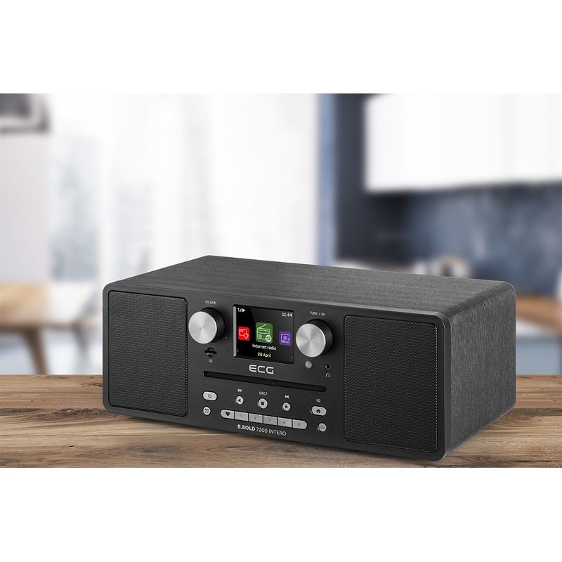 TV, Audio-Video si Foto - Portabile audio - Radio - Internet radio ECG B.BOLD 7200 Intero Black, FM + DAB, stereo 2 × 10 W, CD audio si MP3, Bluetooth, USB, carcasa lemn - Infinity.ro