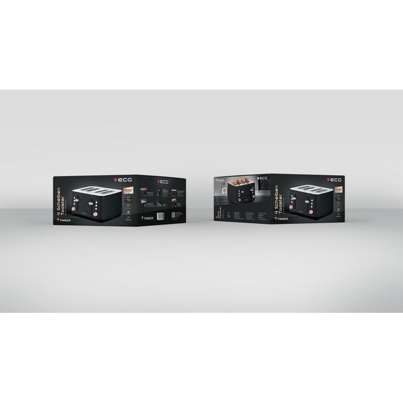 Electronice si Electrocasnice - Electrocasnice bucatarie - Preparare paine - Prajitoare de paine - Prajitor de paine ECG ST 4768 Timber Black, 1850 W, 4 felii, 7 grade de rumenire, otel inoxidabil si elemente din lemn - Infinity.ro