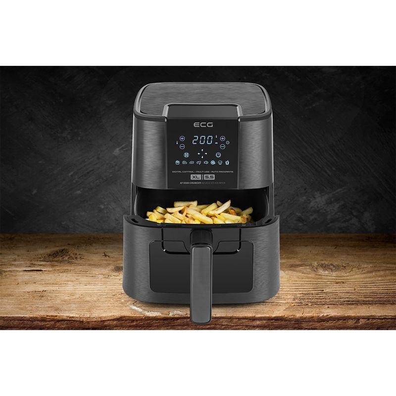 Electronice si Electrocasnice - Electrocasnice bucatarie - Aparate de gatit & desert - Friteuze - Friteuza cu aer cald ECG AF 5500 Crunchy, 5.5 L, 1350 W, control temperatura 80-200°C - Infinity.ro