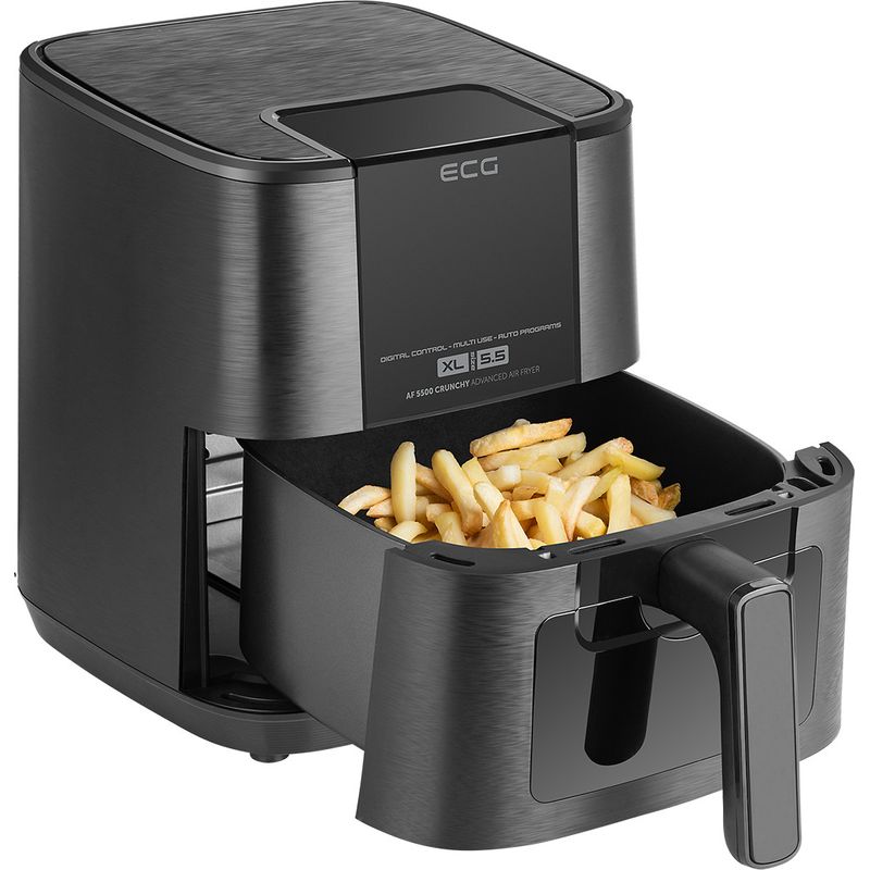 Electronice si Electrocasnice - Electrocasnice bucatarie - Aparate de gatit & desert - Friteuze - Friteuza cu aer cald ECG AF 5500 Crunchy, 5.5 L, 1350 W, control temperatura 80-200°C - Infinity.ro