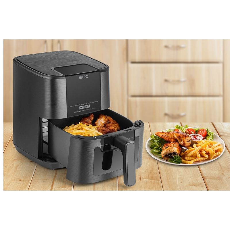 Electronice si Electrocasnice - Electrocasnice bucatarie - Aparate de gatit & desert - Friteuze - Friteuza cu aer cald ECG AF 5500 Crunchy, 5.5 L, 1350 W, control temperatura 80-200°C - Infinity.ro