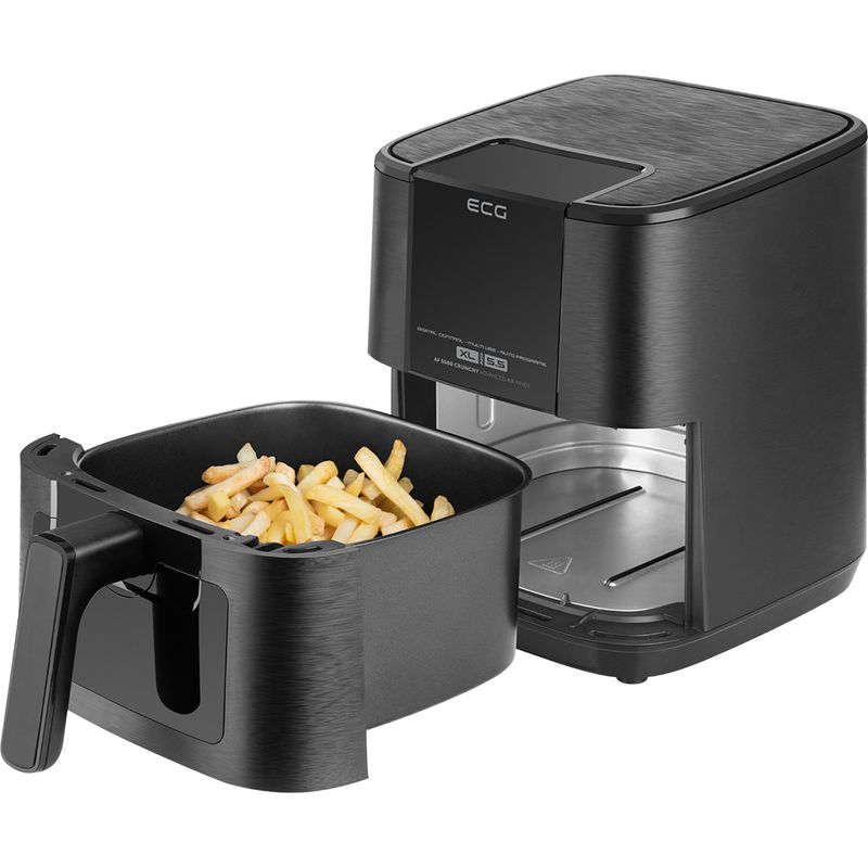 Electronice si Electrocasnice - Electrocasnice bucatarie - Aparate de gatit & desert - Friteuze - Friteuza cu aer cald ECG AF 5500 Crunchy, 5.5 L, 1350 W, control temperatura 80-200°C - Infinity.ro