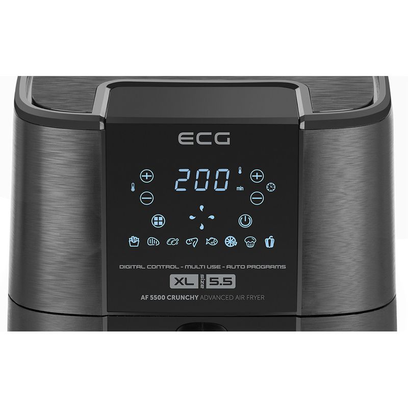 Electronice si Electrocasnice - Electrocasnice bucatarie - Aparate de gatit & desert - Friteuze - Friteuza cu aer cald ECG AF 5500 Crunchy, 5.5 L, 1350 W, control temperatura 80-200°C - Infinity.ro