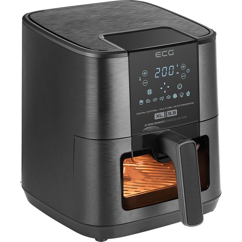 Electronice si Electrocasnice - Electrocasnice bucatarie - Aparate de gatit & desert - Friteuze - Friteuza cu aer cald ECG AF 5500 Crunchy, 5.5 L, 1350 W, control temperatura 80-200°C - Infinity.ro