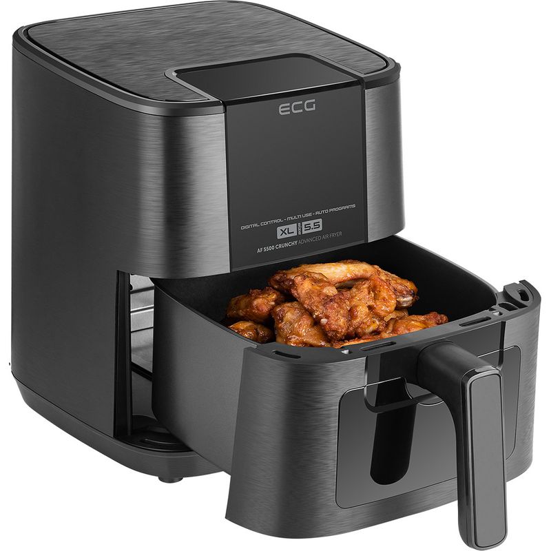 Electronice si Electrocasnice - Electrocasnice bucatarie - Aparate de gatit & desert - Friteuze - Friteuza cu aer cald ECG AF 5500 Crunchy, 5.5 L, 1350 W, control temperatura 80-200°C - Infinity.ro