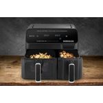 Electronice si Electrocasnice - Electrocasnice bucatarie - Aparate de gatit & desert - Friteuze - Friteuza dubla cu aer cald ECG AF 8300 Dual Fry, 5.2 + 3.1 litri, 2700 W, 8 programe, control temperatura 80-200°C - Infinity.ro