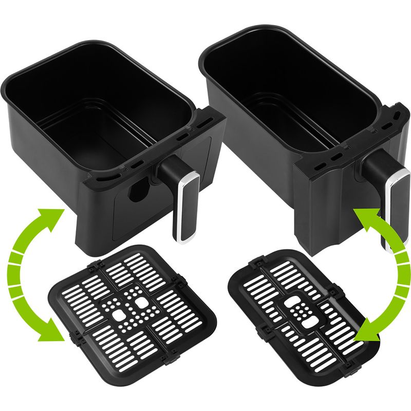 Electronice si Electrocasnice - Electrocasnice bucatarie - Aparate de gatit & desert - Friteuze - Friteuza dubla cu aer cald ECG AF 8300 Dual Fry, 5.2 + 3.1 litri, 2700 W, 8 programe, control temperatura 80-200°C - Infinity.ro
