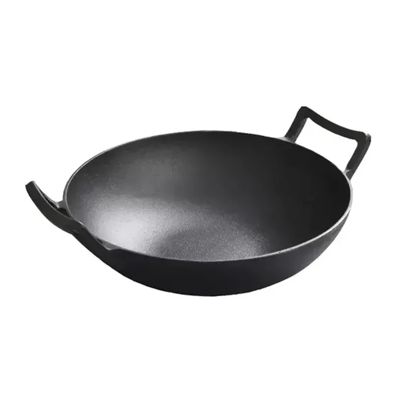 Casa si Gradina - Bucatarie si vesela - Vase pentru gatit - Oale si cratite - Wok Traditional Chinezesc din Fonta cu Capac din Lemn  Mare, 36,5 cm - Infinity.ro