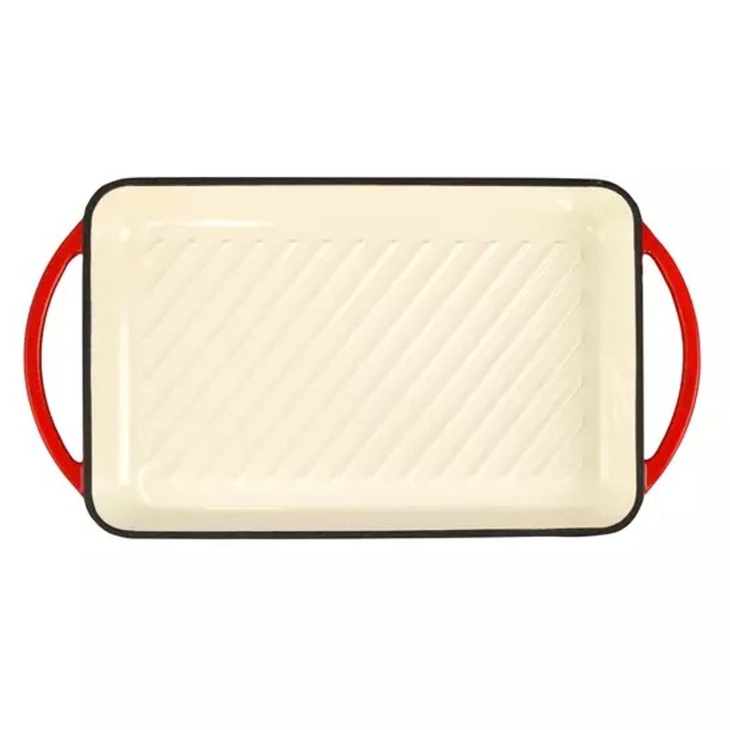 Casa si Gradina - Bucatarie si vesela - Vase pentru gatit - Tavi copt - Tava Grill din Fonta Emailata  33x21,5 cm, Rosie - Infinity.ro