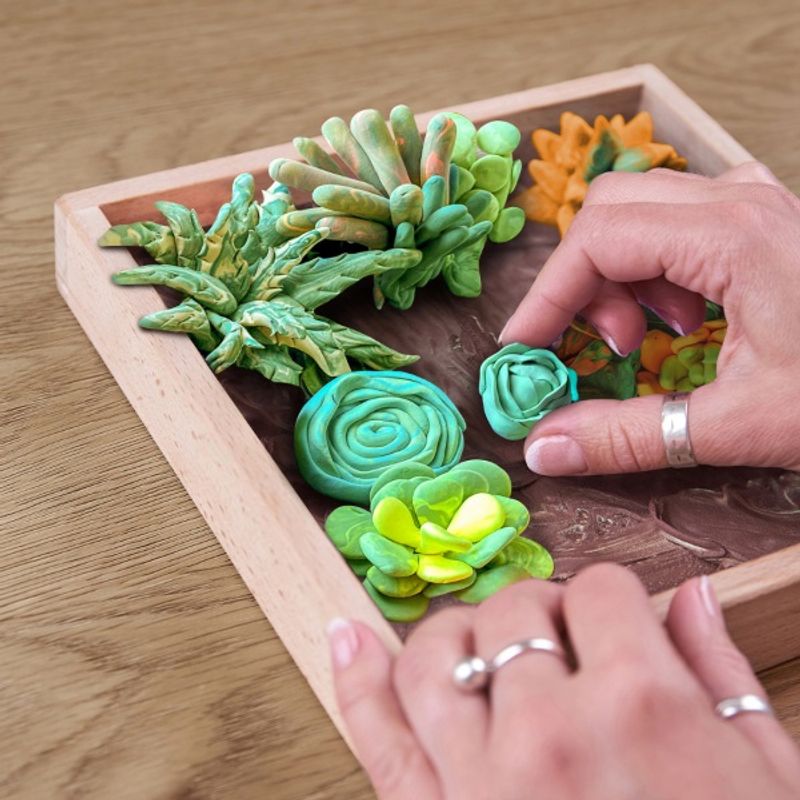 Jucarii, Copii si Bebe - Jucarii si jocuri - Jucarii & jocuri educative - Pasta, lut si nisip modelabil - Set creatie Wood & Craft - Succulents, 21*21cm - Energy - Infinity.ro
