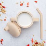 Jucarii, Copii si Bebe - Hrana si alaptare - Biberoane, suzete si accesorii hranire - Cani, pahare si accesorii bebe - Cana din silicon cu pai, AppeKids - Bubble Beige - Infinity.ro