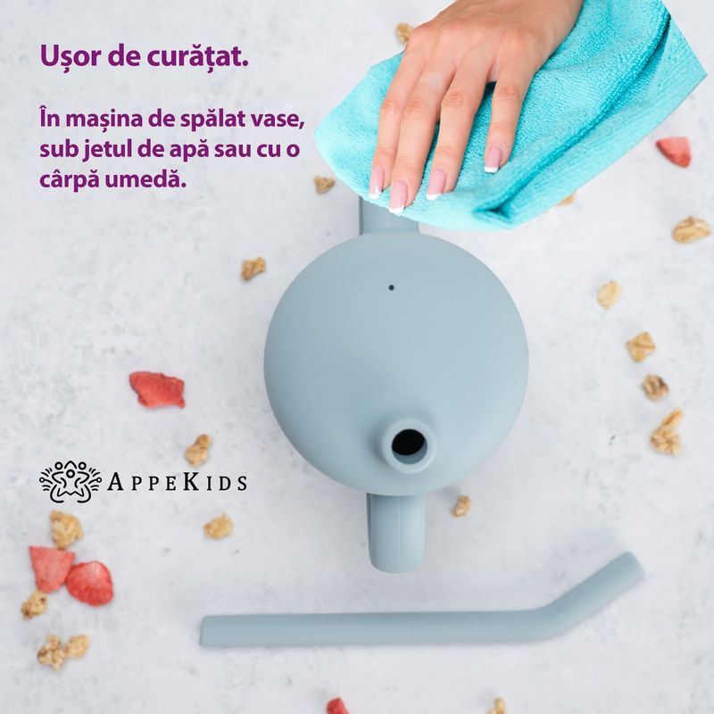 Jucarii, Copii si Bebe - Hrana si alaptare - Biberoane, suzete si accesorii hranire - Cani, pahare si accesorii bebe - Cana din silicon cu pai, AppeKids - Aqua Blue - Infinity.ro