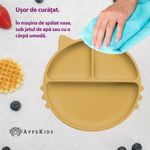 Jucarii, Copii si Bebe - Hrana si alaptare - Biberoane, suzete si accesorii hranire - Articole hranire bebelusi - Farfurie compartimentata din silicon cu ventuza, AppeKids - Kitty - Honey - Infinity.ro