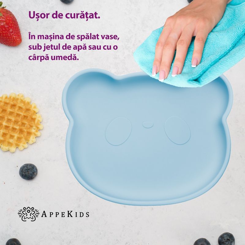 Jucarii, Copii si Bebe - Hrana si alaptare - Biberoane, suzete si accesorii hranire - Articole hranire bebelusi - Farfurie din silicon cu ventuza, AppeKids, The Little Bear - Aqua Blue - Infinity.ro
