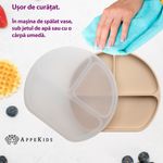 Jucarii, Copii si Bebe - Hrana si alaptare - Biberoane, suzete si accesorii hranire - Articole hranire bebelusi - Farfurie compartimentata din silicon cu ventuza si capac, AppeKids - Bubble Beige - Infinity.ro