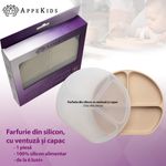 Jucarii, Copii si Bebe - Hrana si alaptare - Biberoane, suzete si accesorii hranire - Articole hranire bebelusi - Farfurie compartimentata din silicon cu ventuza si capac, AppeKids - Bubble Beige - Infinity.ro