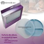 Jucarii, Copii si Bebe - Hrana si alaptare - Biberoane, suzete si accesorii hranire - Articole hranire bebelusi - Farfurie compartimentata din silicon cu ventuza si capac, AppeKids - Aqua Blue - Infinity.ro